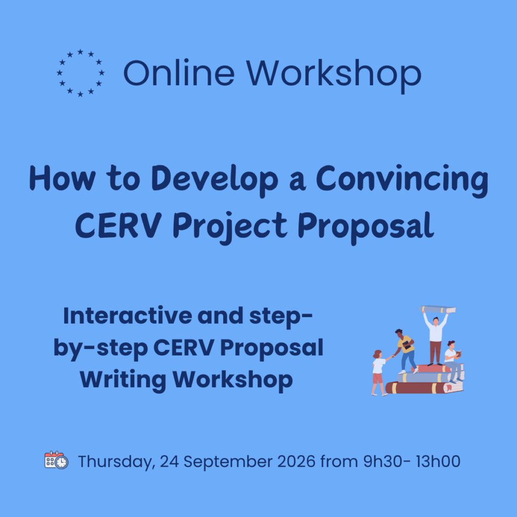 Online EU Funding Workshops How to Develop a Convincing CERV Project Proposal graphic 1200x1200px